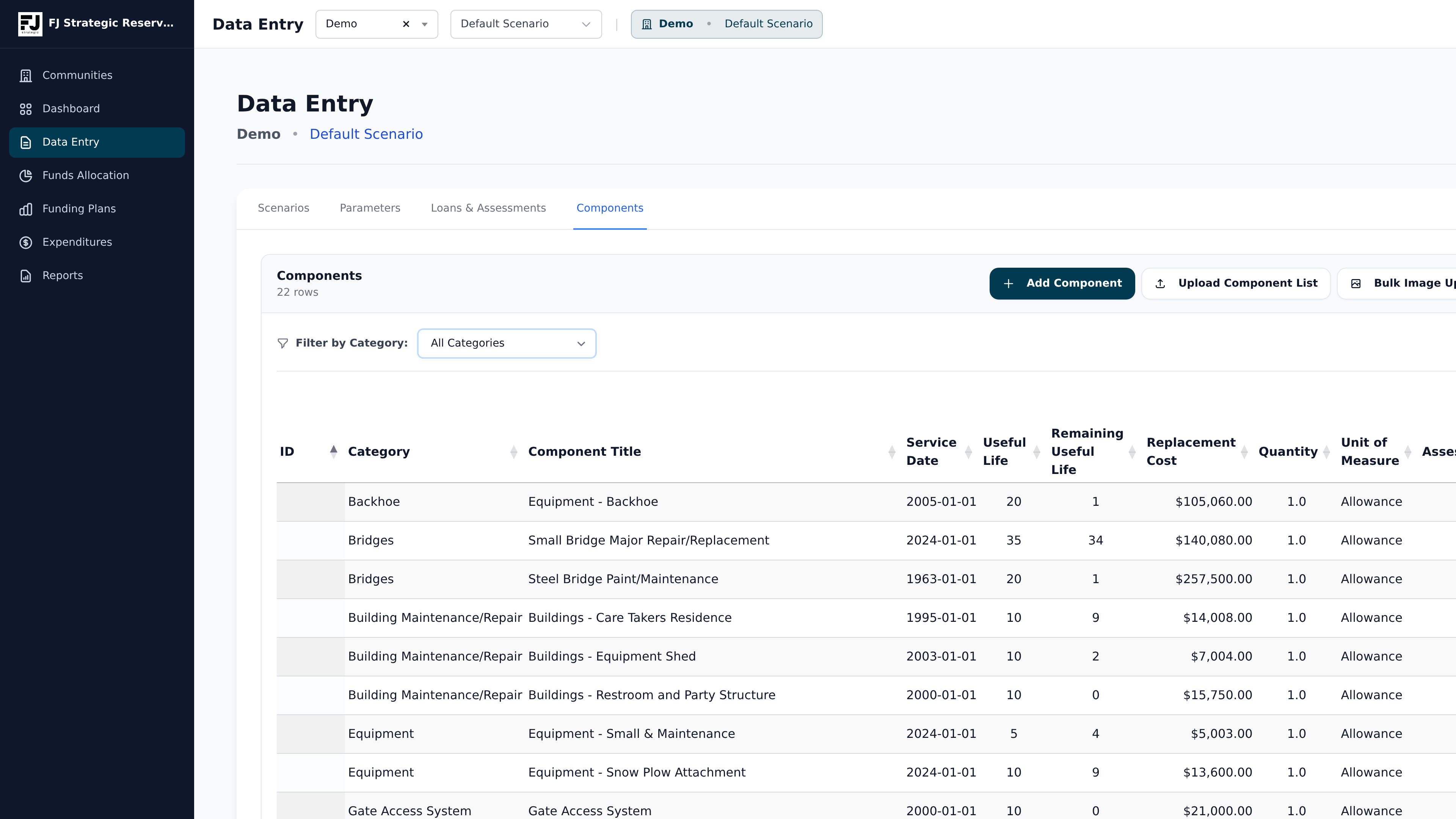 Component List Data Entry